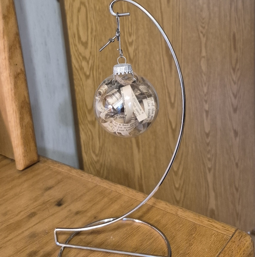 Clear Scripture Filled Ornament with Silver Stand